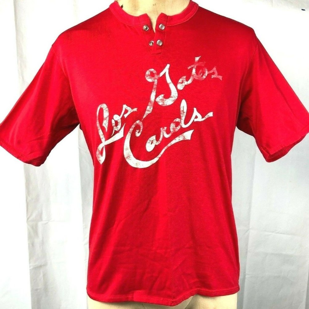Los Gatos Cards Vintage L Snap Henley Jersey Shirt Large 42-44 Red Baseball Cali